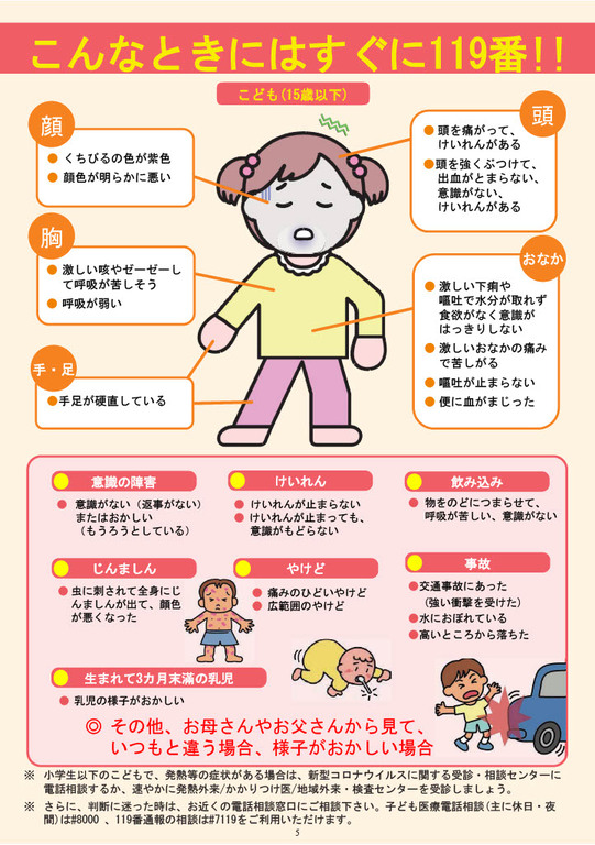 こんなときにはすぐに119番!!(こども【15歳以下】)